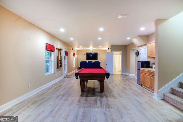 3623 Terrah Point Dr, Duluth, GA 30097 - playroom with pool table, light wood finished floors, baseboards, and recessed lighting