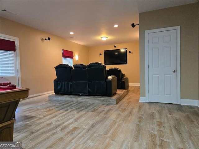 3623 Terrah Point Dr, Duluth, GA 30097 - cinema with light wood-style flooring, baseboards, plenty of natural light, and recessed lighting