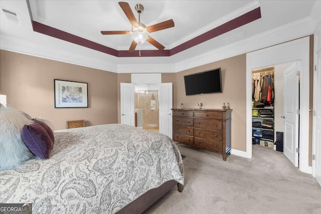 3554 Black Cherry Pt SW, Gainesville, GA 30504 - bedroom featuring carpet floors, a walk in closet, a closet, crown molding, and a raised ceiling