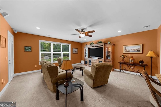 3554 Black Cherry Pt SW, Gainesville, GA 30504 - living area with light colored carpet, baseboards, ceiling fan, and recessed lighting