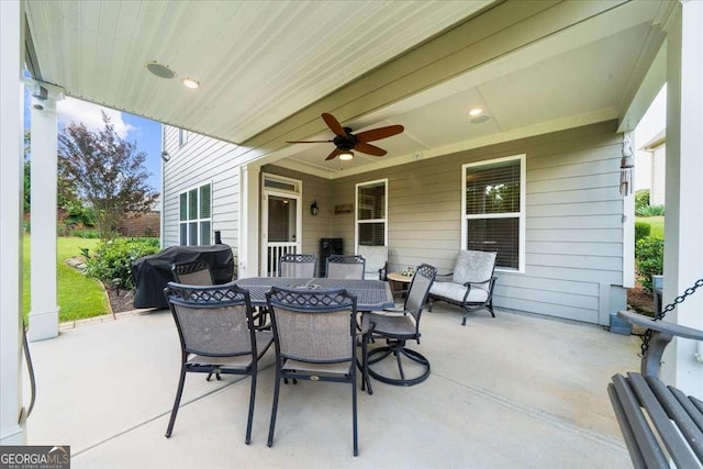 3554 Black Cherry Pt SW, Gainesville, GA 30504 - view of patio with a ceiling fan, outdoor dining area, and area for grilling