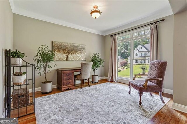 2073 Woodside Park Dr, Woodstock, GA 30188 - sitting room with crown molding, wood finished floors, and baseboards