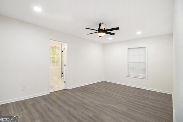 523 Mount Zion, Hapeville, GA 30354 - unfurnished room with dark wood-type flooring, recessed lighting, a ceiling fan, and baseboards