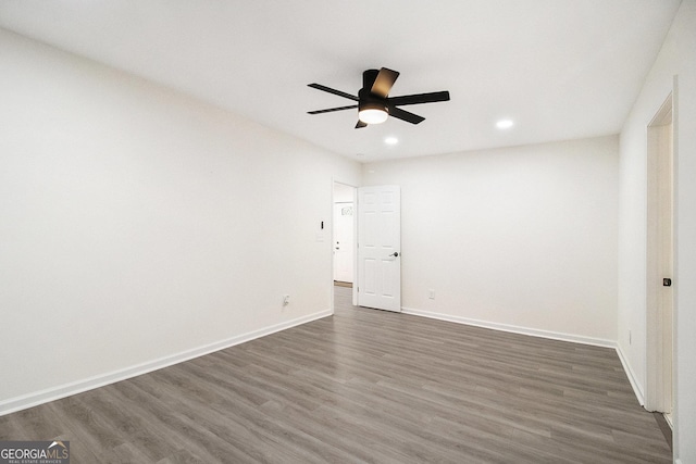 523 Mount Zion, Hapeville, GA 30354 - spare room with dark wood-style floors, ceiling fan, recessed lighting, and baseboards