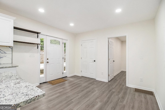 523 Mount Zion, Hapeville, GA 30354 - entryway with light wood-style flooring, baseboards, and recessed lighting