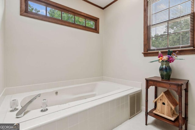 6165 Pin Oak Ln, Alpharetta, GA 30005 - full bath featuring a garden tub and crown molding