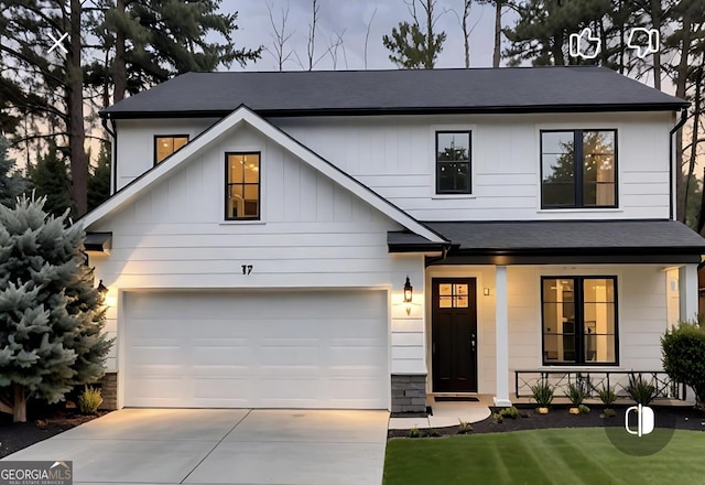 145 Silver Mine Trl, Austell, GA 30168 - modern inspired farmhouse with covered porch, driveway, a garage, and roof with shingles