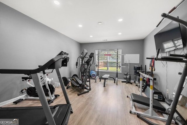 143 Monarch Way, Hiram, GA 30141 - exercise area with wood finished floors, baseboards, and recessed lighting