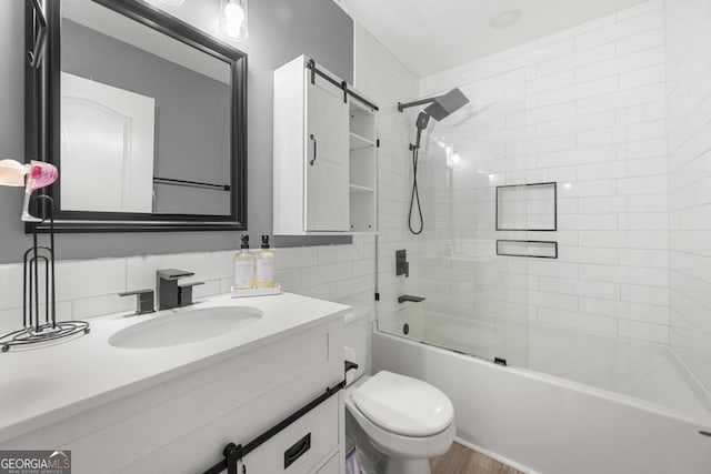 143 Monarch Way, Hiram, GA 30141 - full bathroom featuring vanity, toilet, shower / washtub combination, and wood finished floors