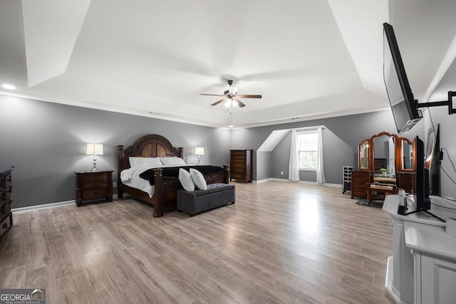 143 Monarch Way, Hiram, GA 30141 - bedroom featuring a tray ceiling, light wood-style flooring, and baseboards