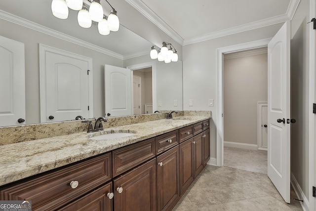 210 Short Rd, Sharpsburg, GA 30277 - full bathroom with double vanity, crown molding, and baseboards