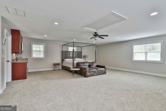 210 Short Rd, Sharpsburg, GA 30277 - bedroom featuring attic access, multiple windows, baseboards, recessed lighting, and carpet floors