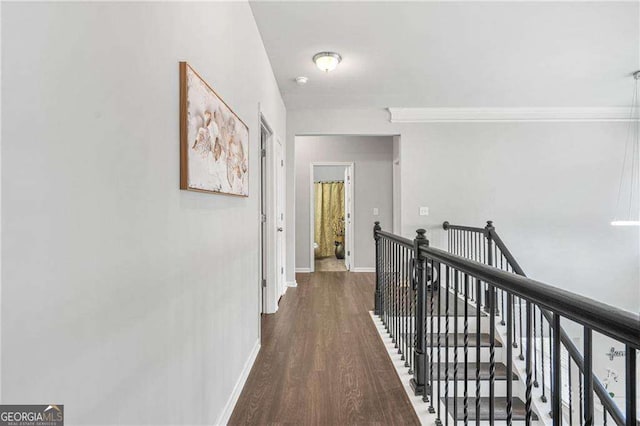 200 Cherokee Reserve Cir, Canton, GA 30115 - corridor with baseboards, wood finished floors, and an upstairs landing