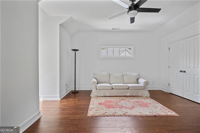 4356 N Buckhead Dr NE, Atlanta, GA 30342 - living room featuring ceiling fan and hardwood / wood-style floors