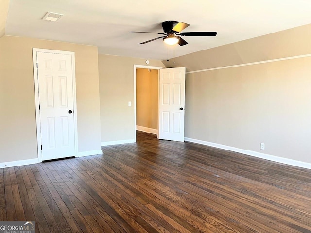125 Oak Ave, Carrollton, GA 30117 - unfurnished room featuring ceiling fan, baseboards, and dark wood-style flooring