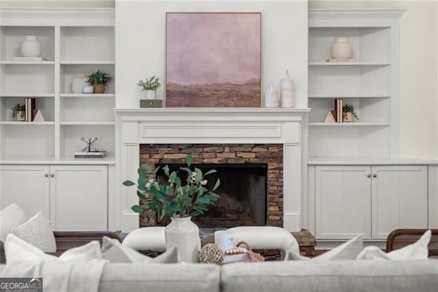 3600 Goldenrod Dr, Alpharetta, GA 30005 - living area with built in shelves and a fireplace