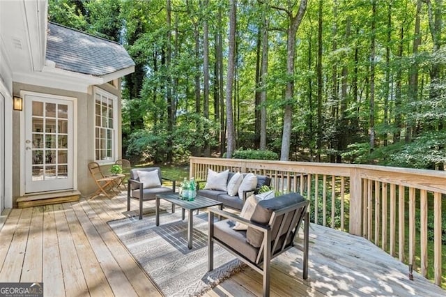 3600 Goldenrod Dr, Alpharetta, GA 30005 - deck featuring outdoor lounge area and a view of trees