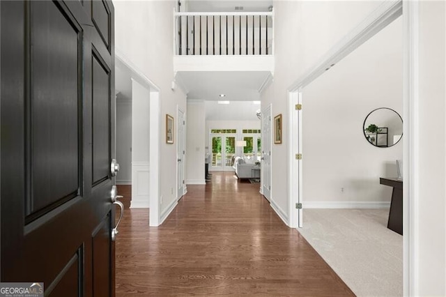 3600 Goldenrod Dr, Alpharetta, GA 30005 - entrance foyer featuring dark wood-type flooring, a high ceiling, and french doors