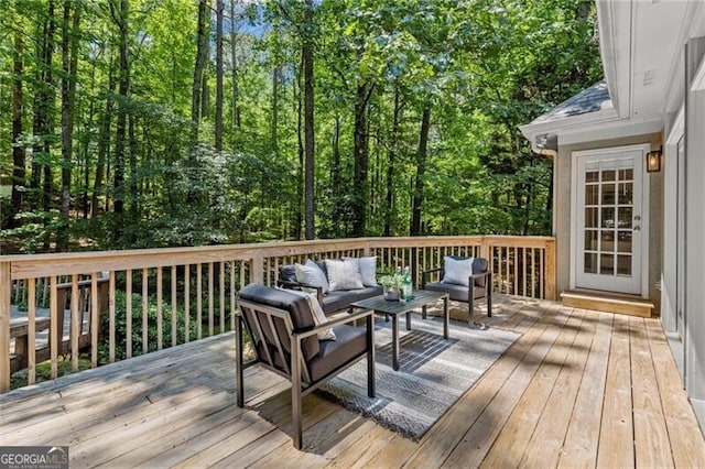 3600 Goldenrod Dr, Alpharetta, GA 30005 - deck with an outdoor living space and a forest view