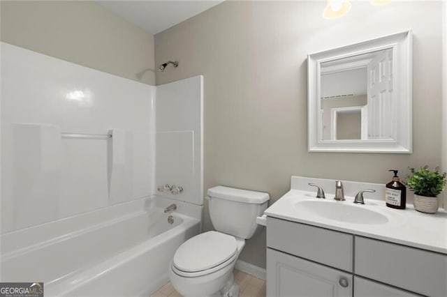 3600 Goldenrod Dr, Alpharetta, GA 30005 - full bathroom with vanity, toilet, shower / bathtub combination, and baseboards