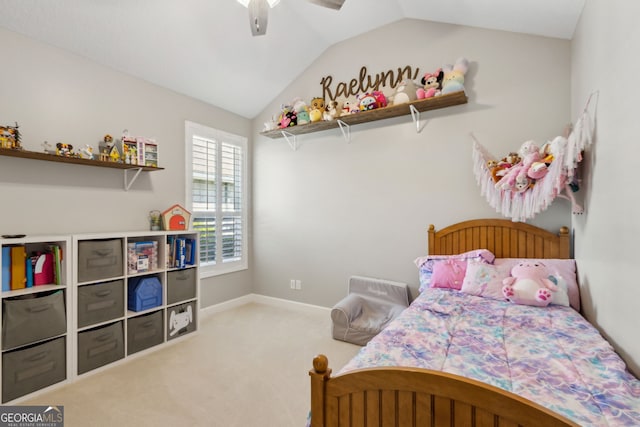 247 Laurel Landing Blvd, Kingsland, GA 31548 - carpeted bedroom with vaulted ceiling, baseboards, and a ceiling fan