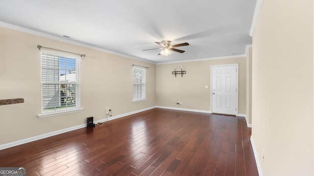 20 Walton Creek Dr SW, Rome, GA 30165 - empty room with a ceiling fan, ornamental molding, healthy amount of natural light, dark wood-style flooring, and baseboards