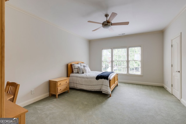 314 Caruso Ct, Sandy Springs, GA 30350 - bedroom with light carpet, crown molding, and ceiling fan