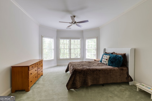 314 Caruso Ct, Sandy Springs, GA 30350 - bedroom with light colored carpet, crown molding, and ceiling fan