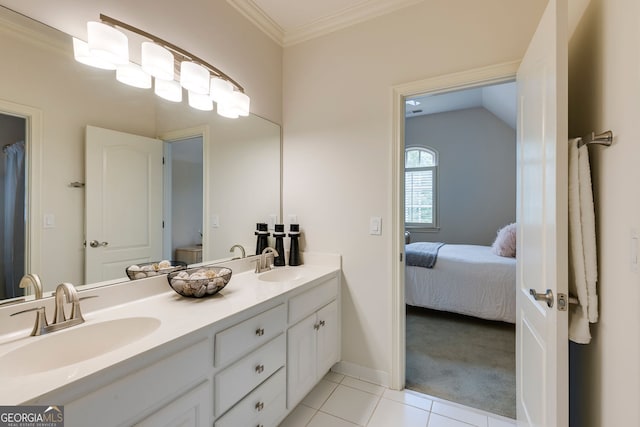 314 Caruso Ct, Sandy Springs, GA 30350 - ensuite bathroom with double vanity, tile patterned floors, and ornamental molding