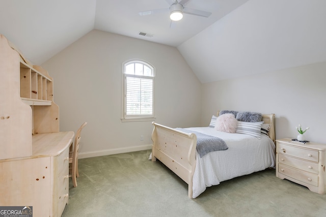 314 Caruso Ct, Sandy Springs, GA 30350 - bedroom featuring light carpet, vaulted ceiling, and ceiling fan