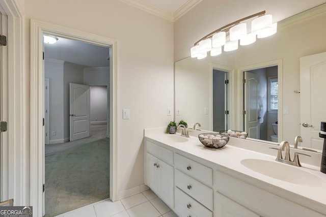 314 Caruso Ct, Sandy Springs, GA 30350 - bathroom with double vanity, ornamental molding, and tile patterned floors