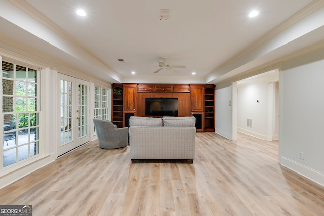 314 Caruso Ct, Sandy Springs, GA 30350 - living room with crown molding, ceiling fan, light wood-style flooring, and recessed lighting
