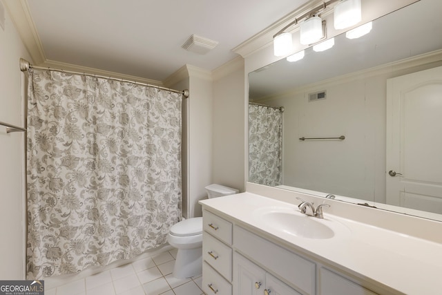 314 Caruso Ct, Sandy Springs, GA 30350 - full bathroom with vanity, tile patterned flooring, crown molding, and curtained shower