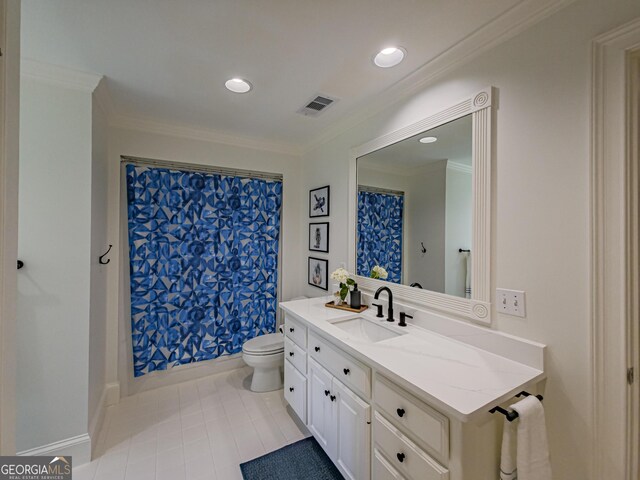 100 Long Pine Rd, Tifton, GA 31794 - bathroom with vanity, toilet, ornamental molding, recessed lighting, and tile patterned floors
