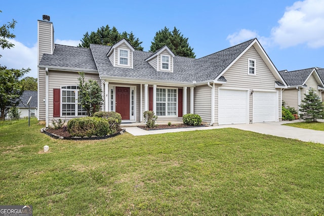 7008 Glen Valley Way, Fairburn, GA 30213 - view of front of house with driveway, a front lawn, a shingled roof, a chimney, and a garage