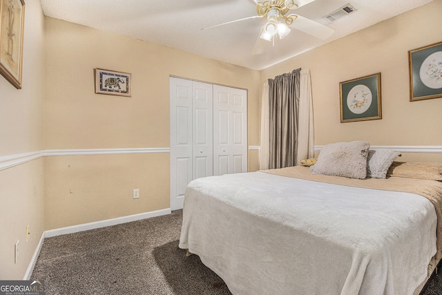 7008 Glen Valley Way, Fairburn, GA 30213 - bedroom with carpet floors, baseboards, a closet, and a ceiling fan