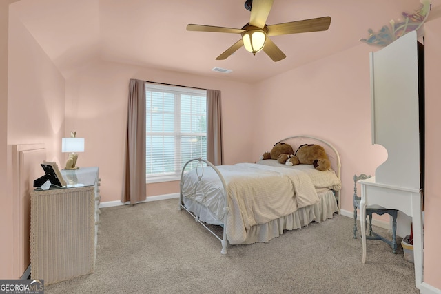 4218 Sandy Branch Dr, Buford, GA 30519 - carpeted bedroom with baseboards, ceiling fan, and vaulted ceiling
