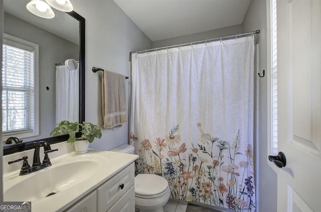 5327 Saville Dr NW, Acworth, GA 30101 - full bathroom with vanity, tile patterned flooring, and curtained shower