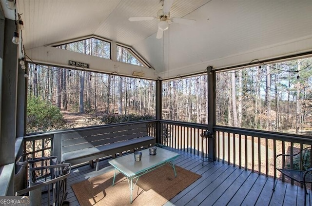 5327 Saville Dr NW, Acworth, GA 30101 - sunroom with vaulted ceiling and ceiling fan