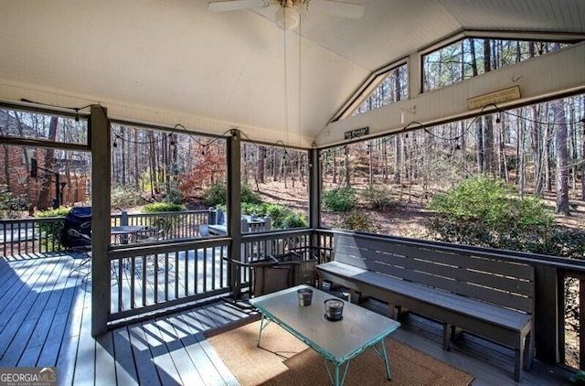 5327 Saville Dr NW, Acworth, GA 30101 - sunroom / solarium featuring lofted ceiling, a ceiling fan, and healthy amount of natural light