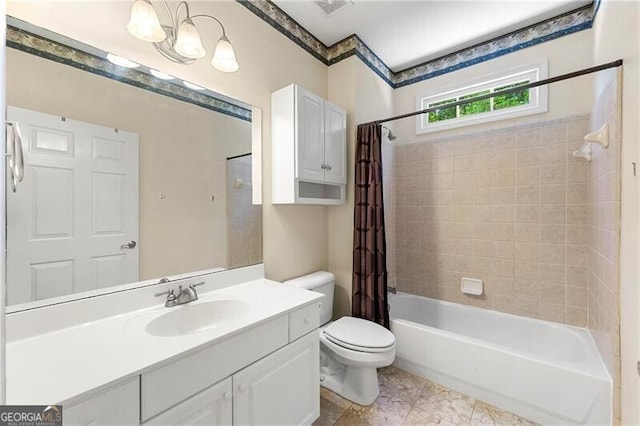 2001 Macland Square Dr Unit 11, Marietta, GA 30064 - bathroom featuring toilet, shower / bathtub combination with curtain, vanity, and a chandelier
