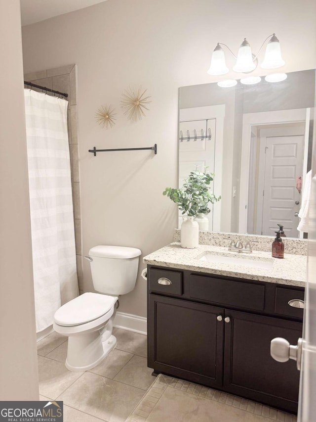 2991 Rice Creek Ct Unit 84P, Jefferson, GA 30549 - bathroom with toilet, vanity, tile patterned floors, baseboards, and a shower with curtain