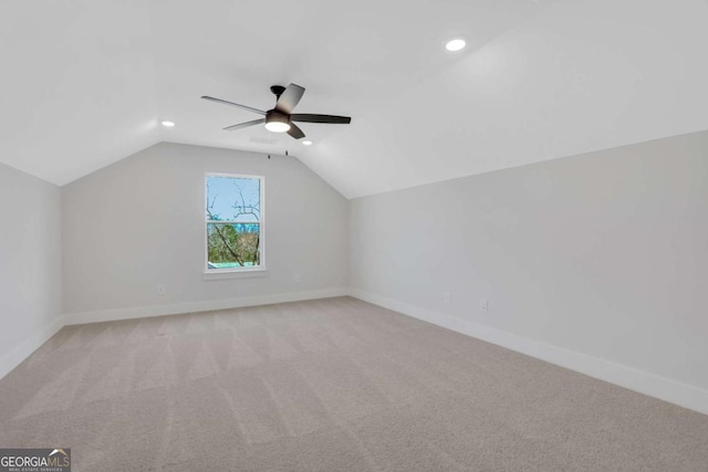 6775 Cambridge Dr, Flowery Branch, GA 30542 - additional living space featuring ceiling fan, light colored carpet, vaulted ceiling, baseboards, and recessed lighting