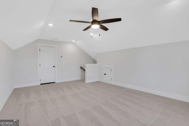6775 Cambridge Dr, Flowery Branch, GA 30542 - additional living space featuring lofted ceiling, light colored carpet, recessed lighting, ceiling fan, and baseboards