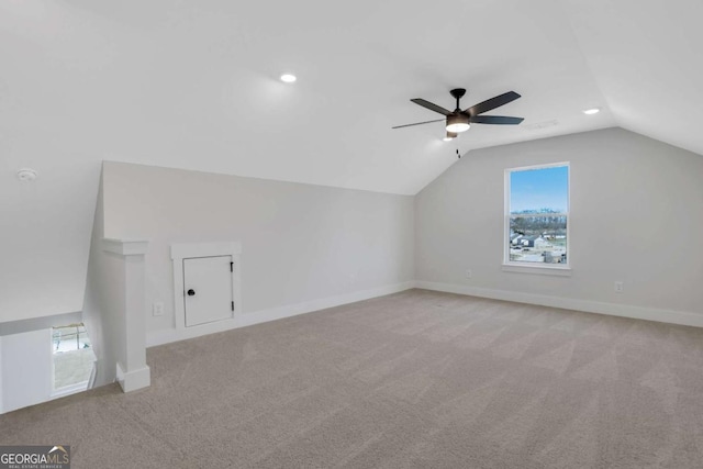 6775 Cambridge Dr, Flowery Branch, GA 30542 - bonus room with lofted ceiling, ceiling fan, carpet flooring, recessed lighting, and baseboards