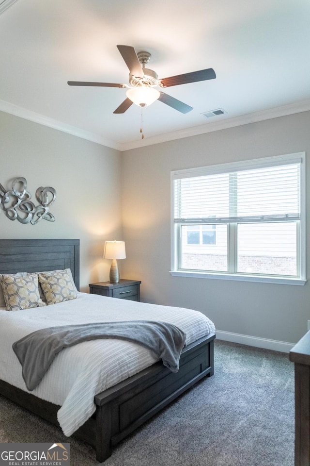 2665 Crowbrook Way, Cumming, GA 30040 - bedroom featuring carpet, crown molding, and ceiling fan