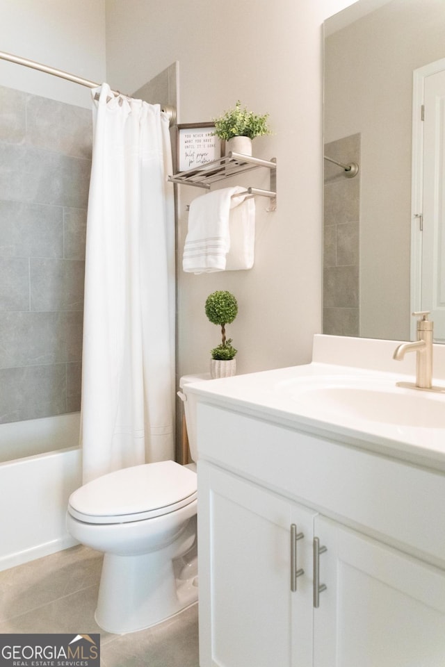 2665 Crowbrook Way, Cumming, GA 30040 - full bathroom featuring vanity, shower / tub combo with curtain, and tile patterned flooring