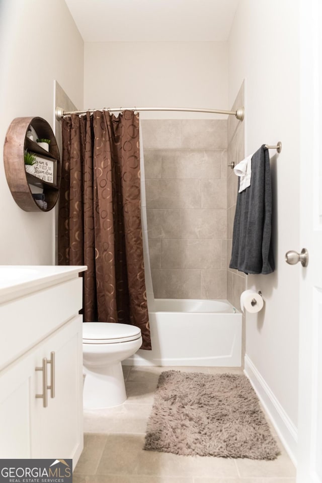 2665 Crowbrook Way, Cumming, GA 30040 - bathroom featuring vanity, shower / bathtub combination with curtain, and tile patterned floors