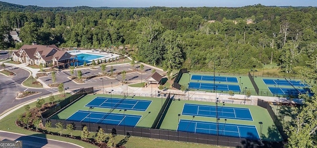 2665 Crowbrook Way, Cumming, GA 30040 - drone / aerial view of a heavily wooded area and a pool area