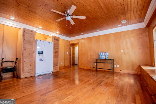 258 Big Oak Rd, Whitesburg, GA 30185 - spare room featuring light wood-style flooring, ornamental molding, ceiling fan, wooden ceiling, and recessed lighting